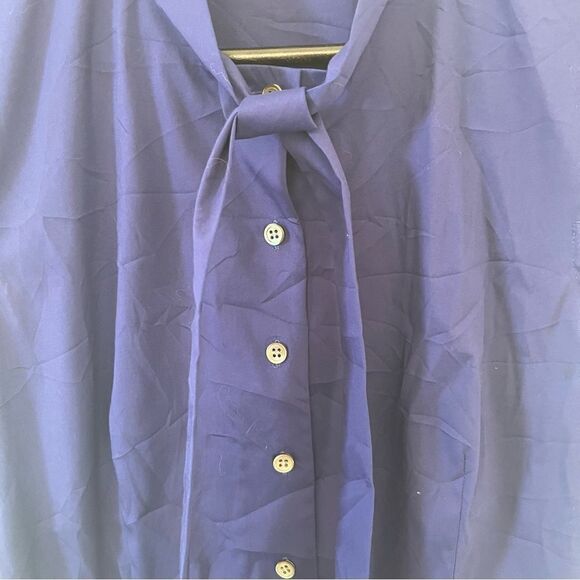 Theory Navy Cap Sleeve Bow Neckline Button Down Blouse - Picture 8 of 10